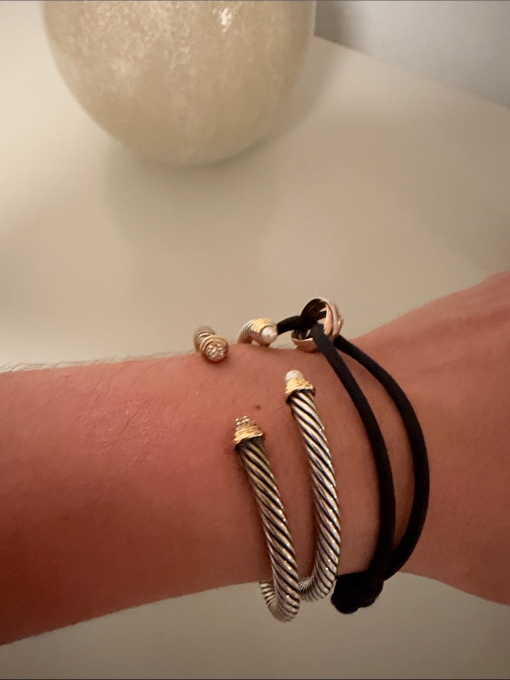 David Yurman Two-Tone Twisted Cable Cuff with Black Cord